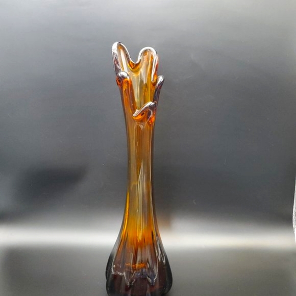 Retro Five Finger Pulled Glass Vase Rootbeer Amber 39cm Taiwan - Picture 4 of 10